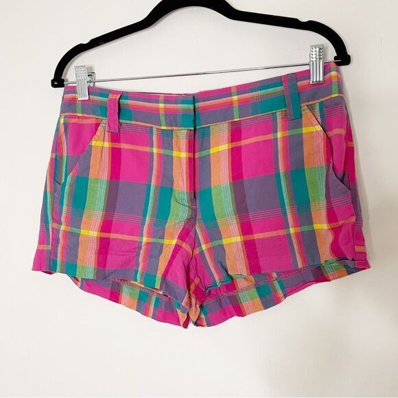 J. Crew Pants - J. Crew Women’s Plaid Patchwork Madras Shorts 4 Pink Orange cotton 90s